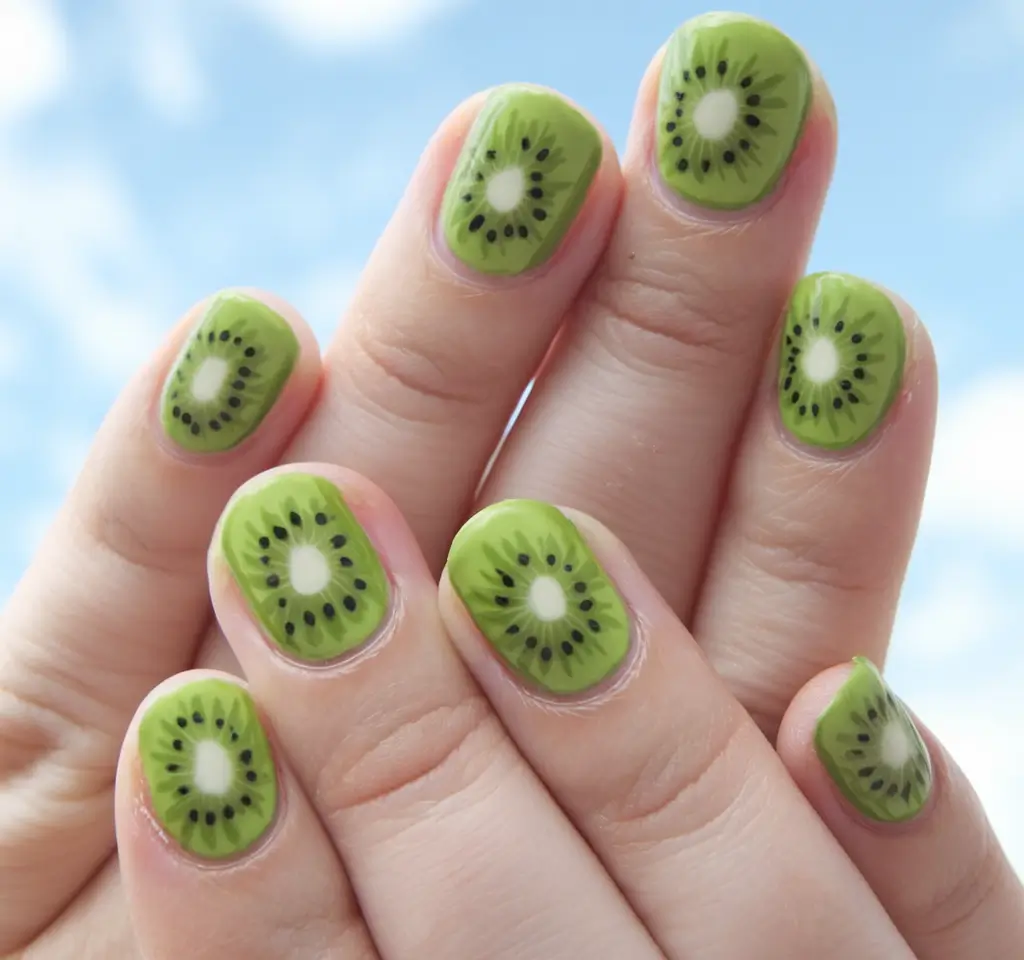 tropical fruit nail ideas for summer 2025 Kiwi Obsession: A Zesty Monochrome