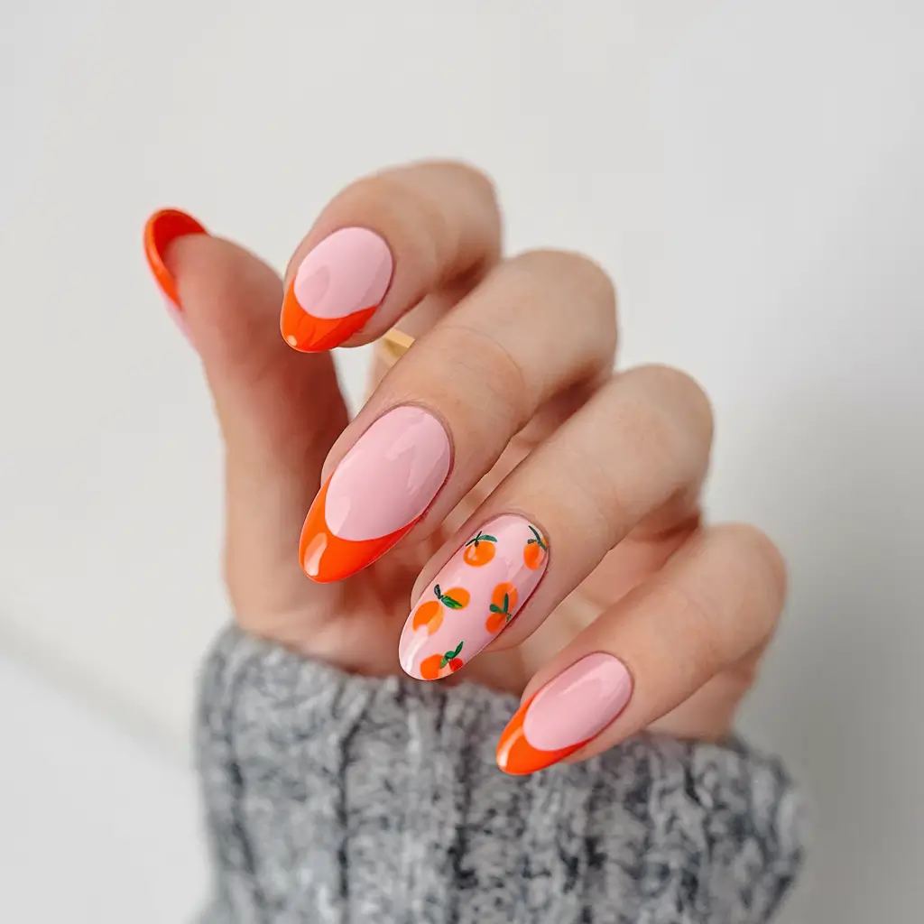 tropical fruit nail ideas for summer 2025 Mandarin French Pop