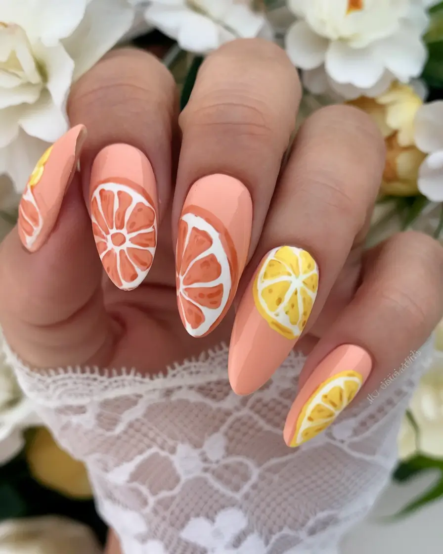 tropical fruit nail ideas for summer 2025 Juicy Grapefruit Slices