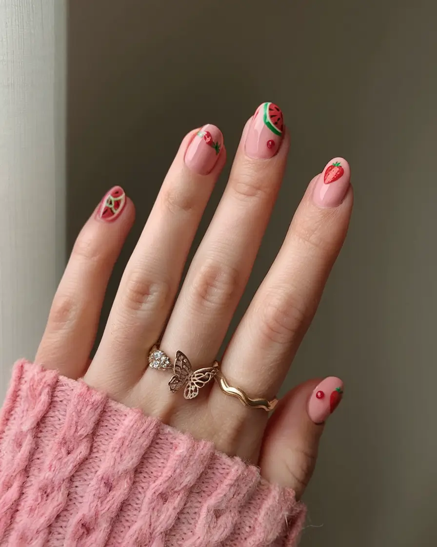 tropical fruit nail ideas for summer 2025 Mini Fruit Scatter