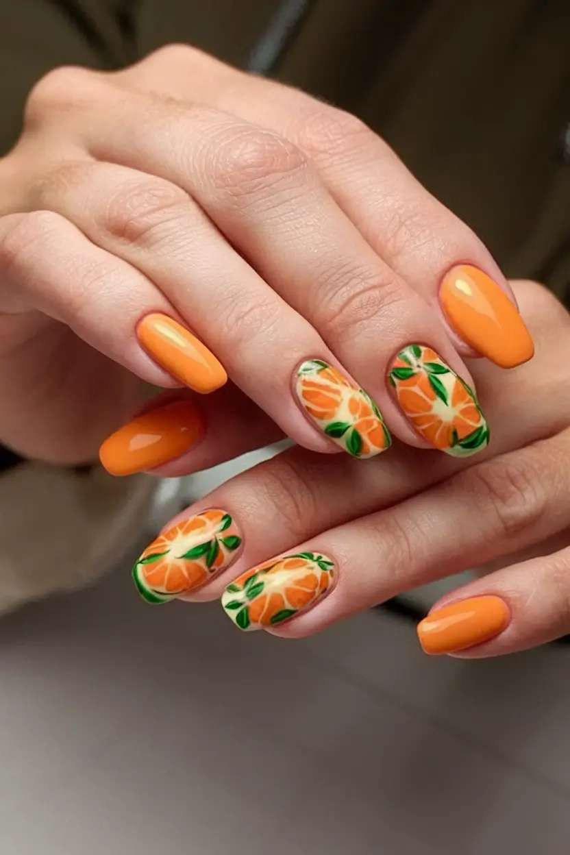 tropical fruit nail ideas for summer 2025 Citrus Garden: Tangerine Slices in Bloom