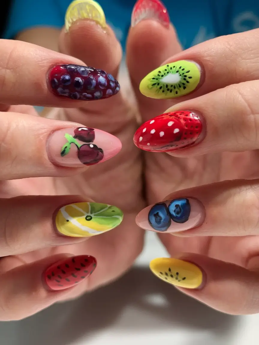 tropical fruit nail ideas for summer 2025 Fruit Cocktail Maximalism