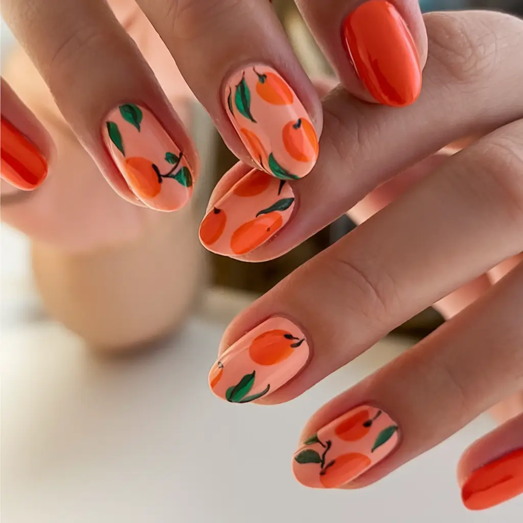 tropical fruit nail ideas for summer 2025 Peach Sorbet Dreams