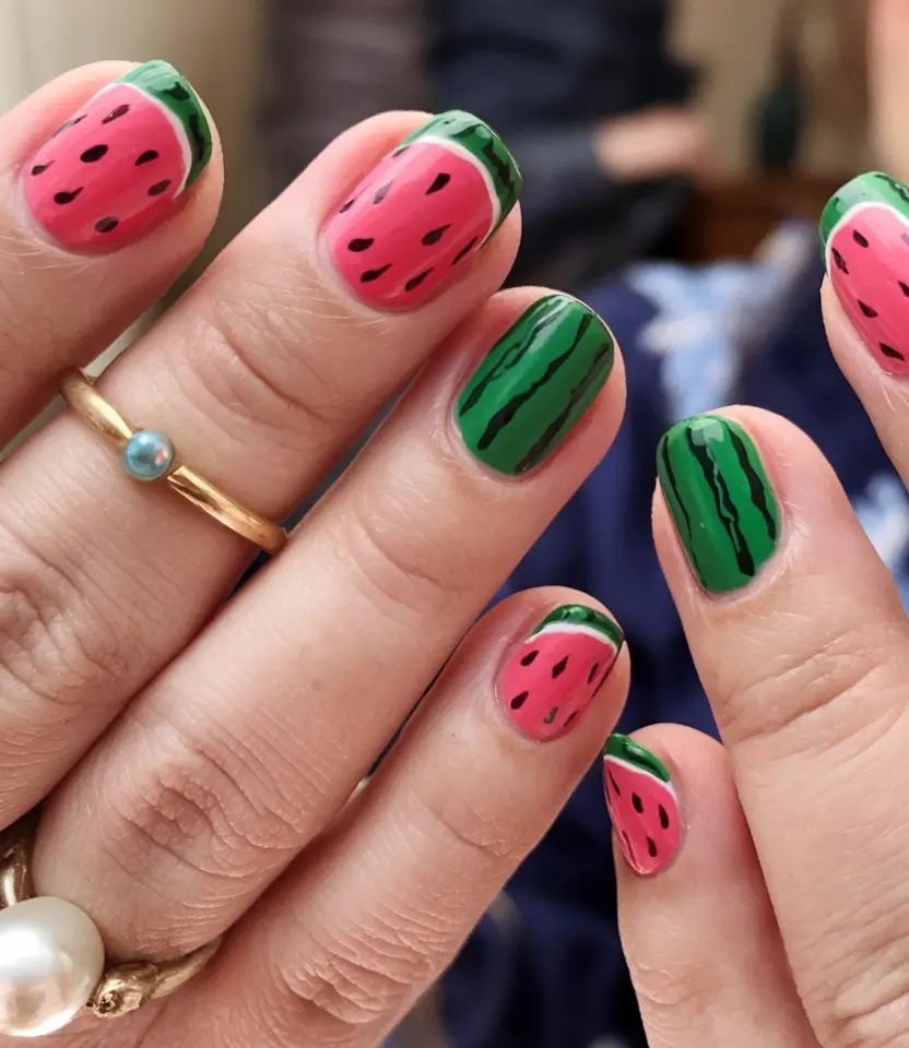 tropical fruit nail ideas for summer 2025 Classic Watermelon French