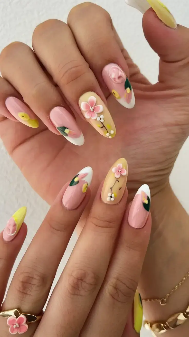 vacation nails perfect for 2025 3D Bloom with a Tropical Kiss