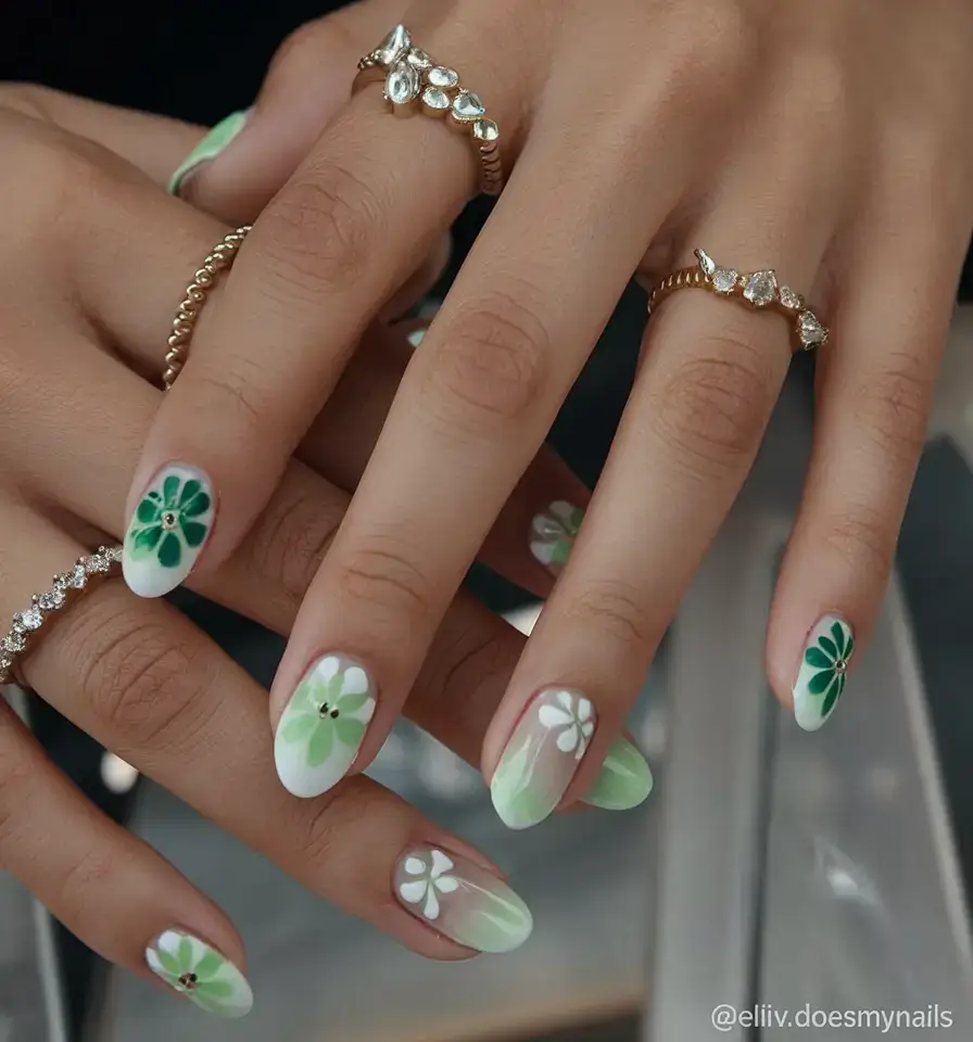 vacation nails perfect for 2025 Mint Blooms and Meadow Tones