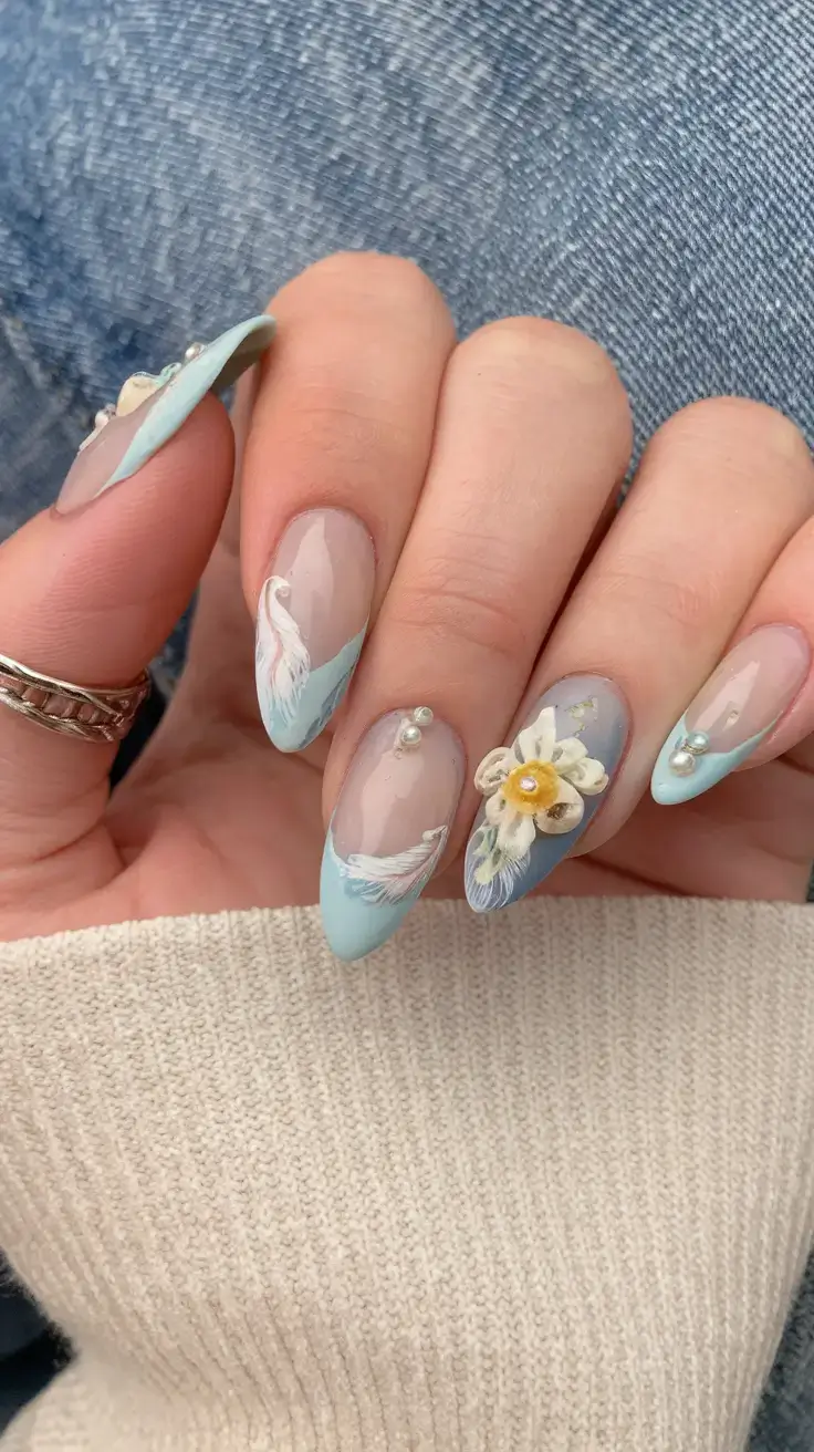 vacation nails perfect for 2025 Pastel Wings and Daisies