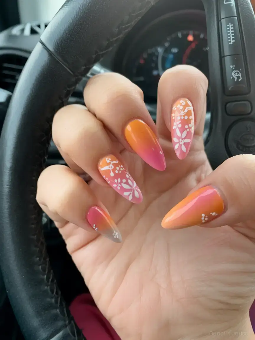 vacation nails perfect for 2025 Sunset Sorbet Gradients