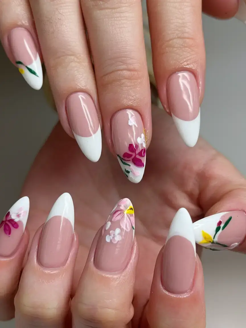 vacation nails perfect for 2025 Floral Garden French Tips