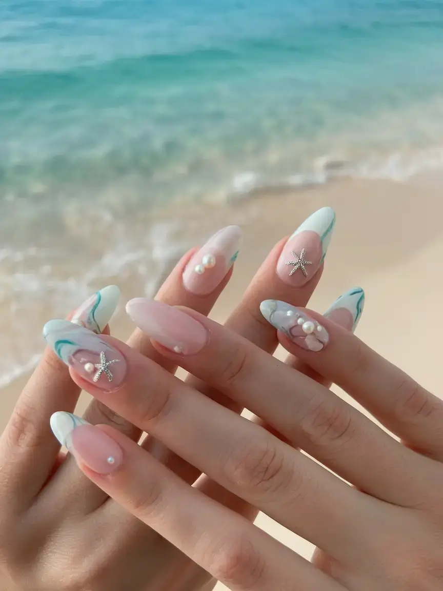 vacation nails perfect for 2025 Mermaid Shoreline Dream