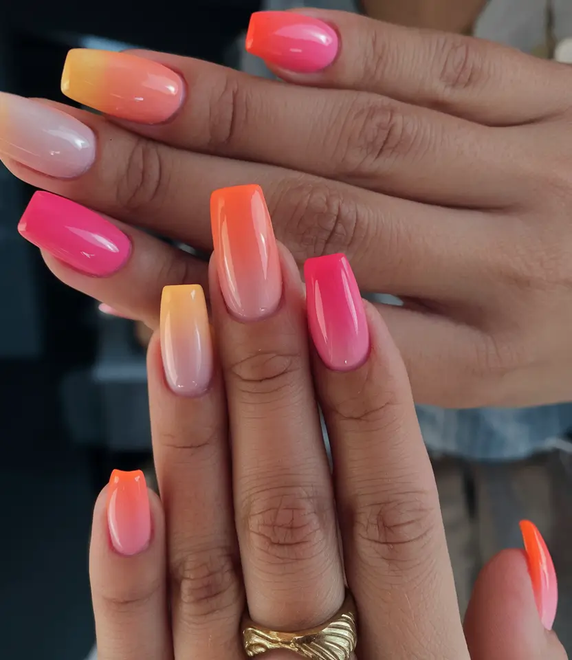 vacation nails you need for summer 2025 Neon Sunset