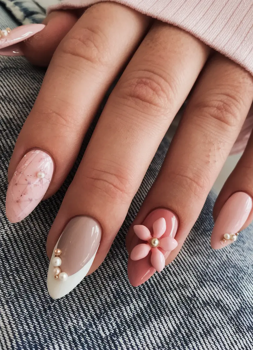 vacation nails you need for summer 2025 Blush Petals & Pearls