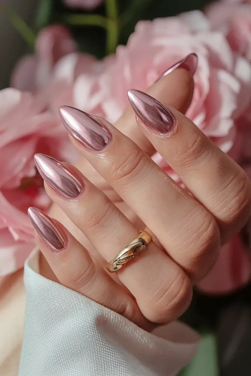 vacation nails you need for summer 2025 Rosé Chrome