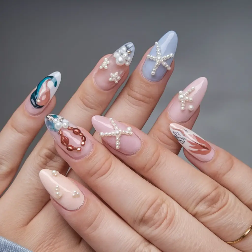 vacation nails you need for summer 2025 Pearl Reef Fantasy