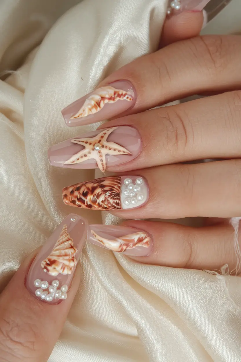 vacation nails you need for summer 2025 Seashell Couture
