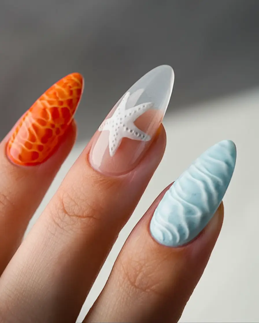 vacation nails you need for summer 2025 Coral Reef Chic