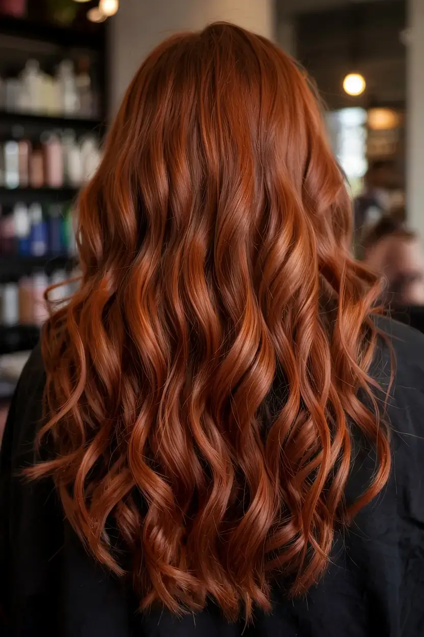 auburn fall hair color ideas 2025+Classic Auburn Curls with Fiery Finish