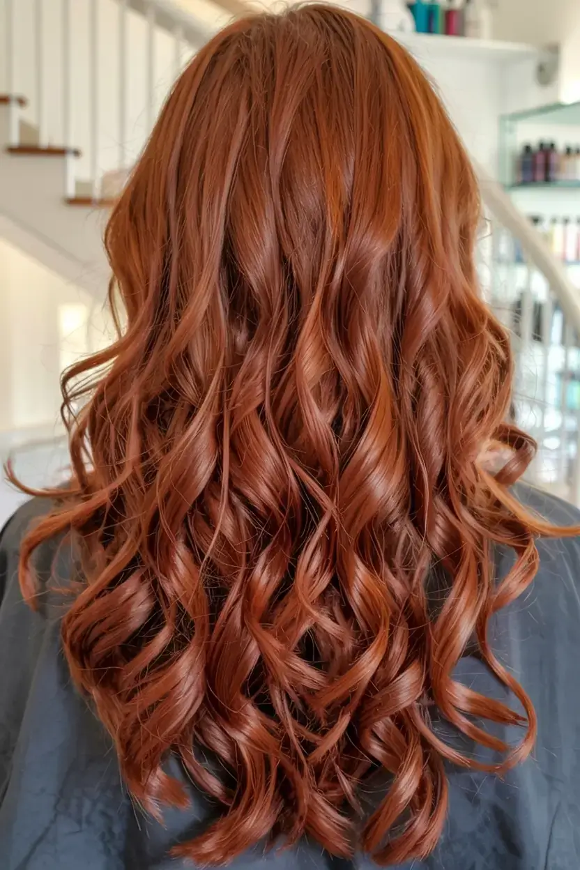 auburn fall hair color ideas 2025+Spiced Auburn Ringlets with High Gloss