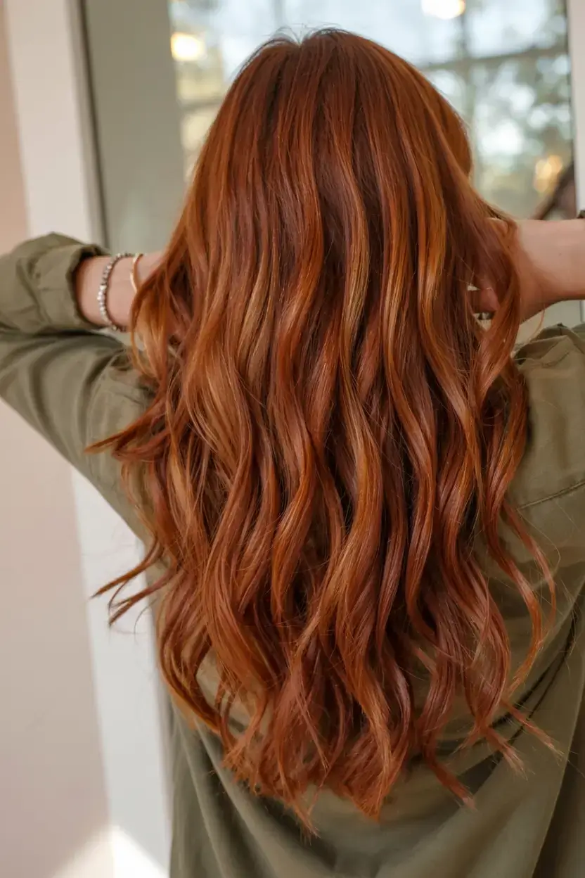 auburn fall hair color ideas 2025+Caramelized Auburn with Golden Threads