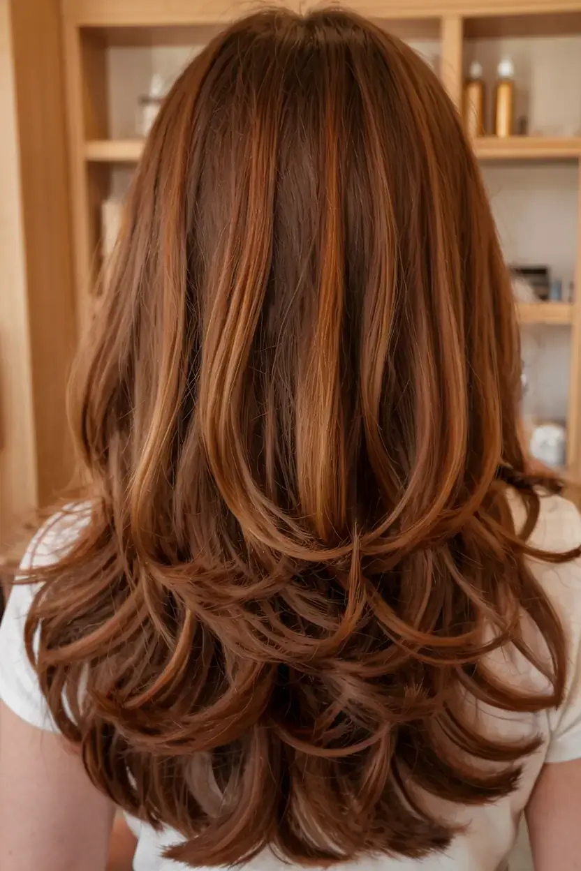 auburn fall hair color ideas 2025+Buttery Auburn Layers with Subtle Flicks