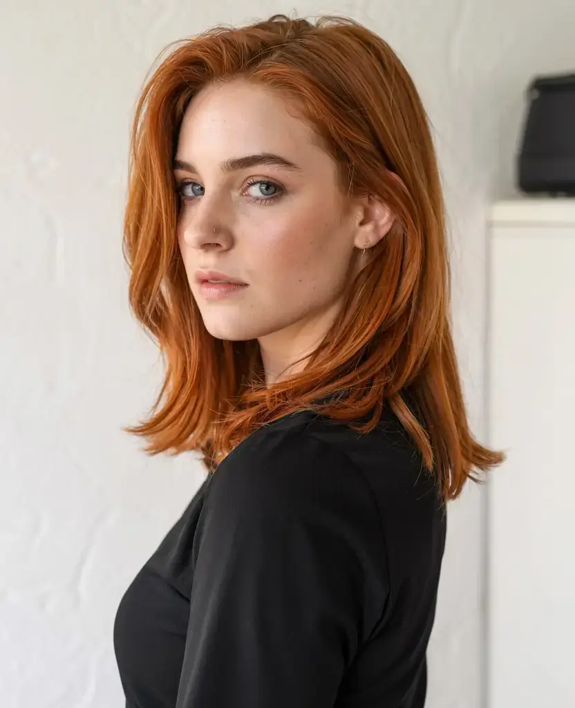 auburn fall hair color ideas 2025 Soft Copper Ribbons with Autumn Glow