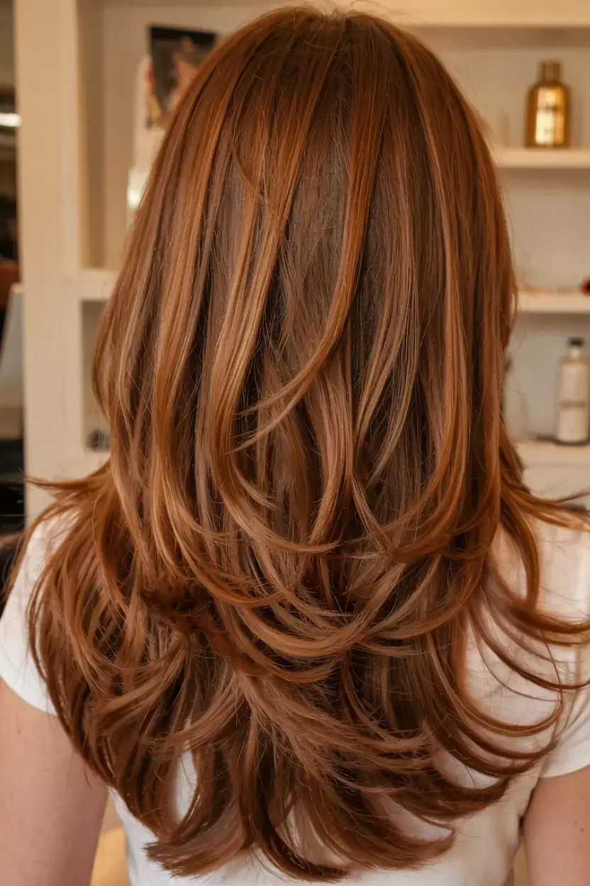 auburn fall hair color ideas 2025+Honeyed Auburn with Seamless Layers
