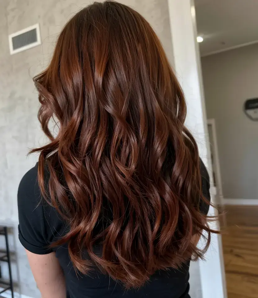 auburn fall hair color ideas 2025+Dark Auburn Curls with Cinnamon Depth