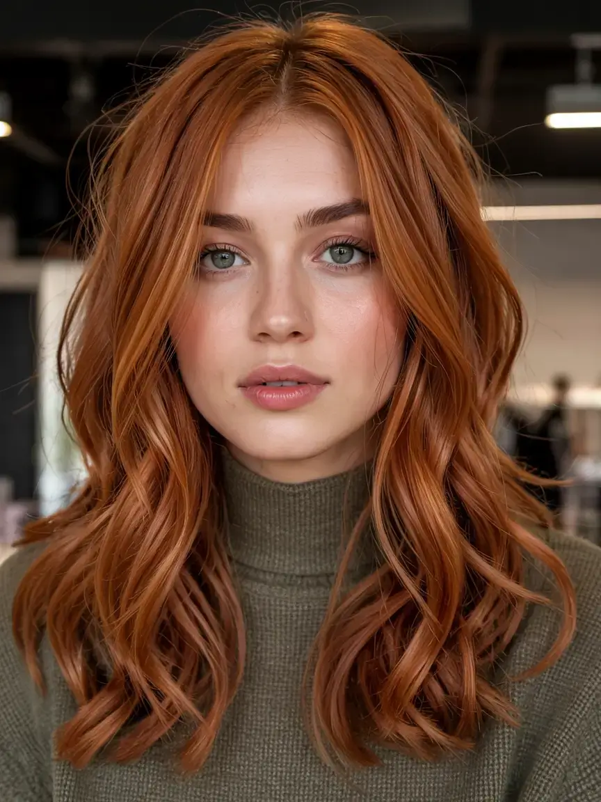 auburn fall hair color ideas 2025+Golden Pumpkin Spice Waves