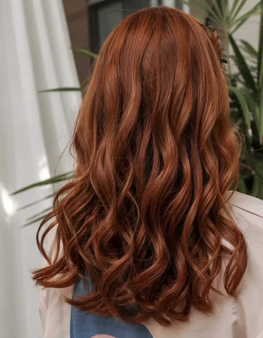 auburn fall hair color ideas 2025+Toffee Auburn Curls for Mid-Length Hair