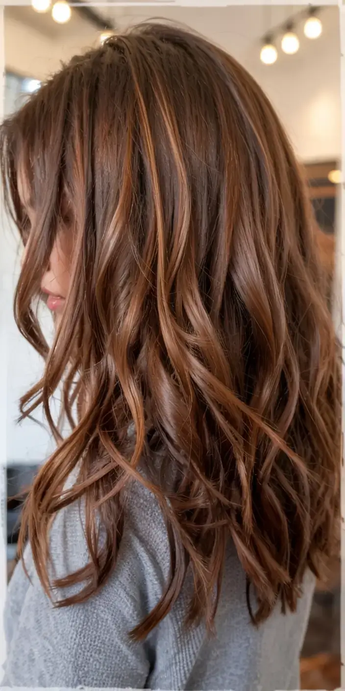 auburn fall hair color ideas 2025+Soft Mocha Auburn with Chestnut Highlights
