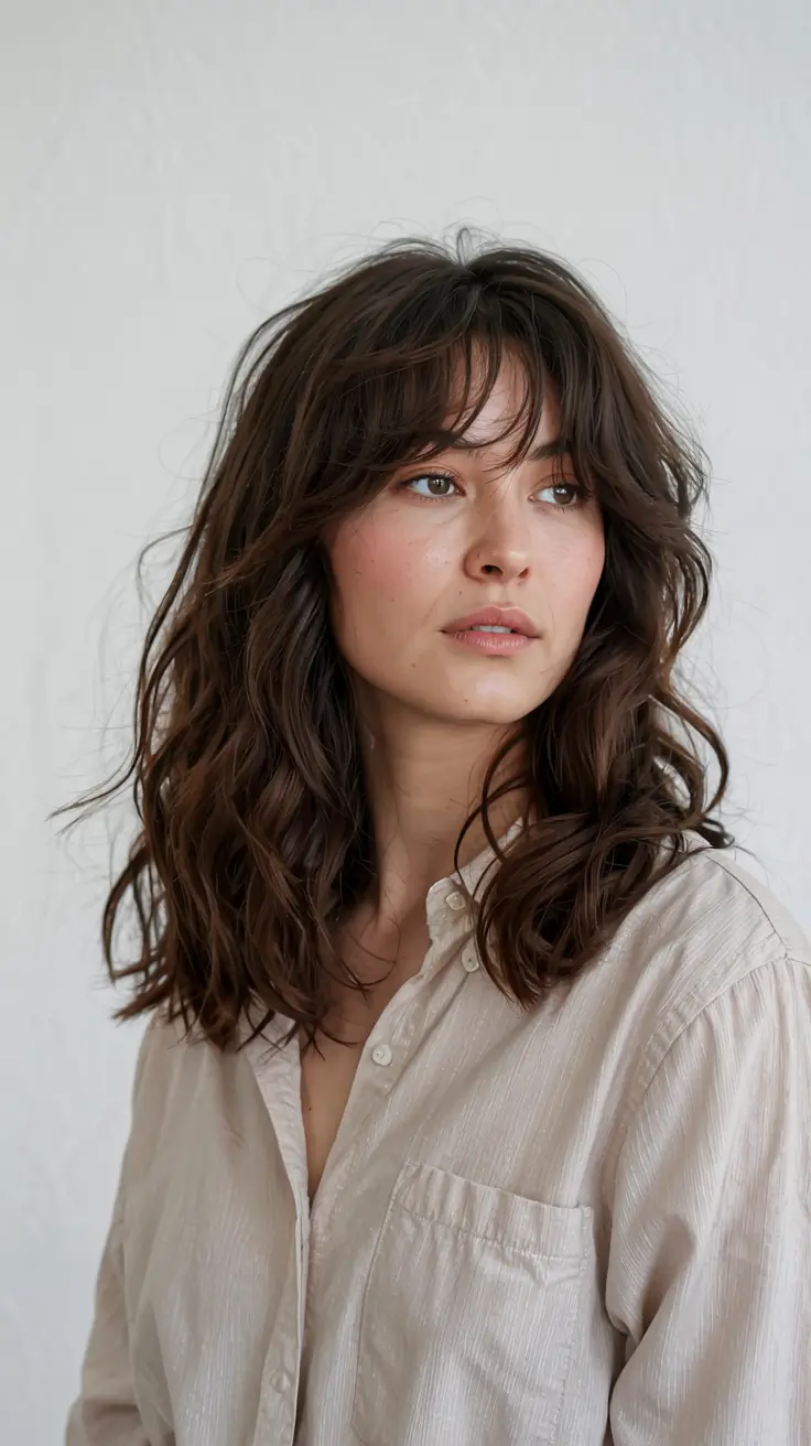 autumn haircuts ideas 2025 Textured Fringe Waves