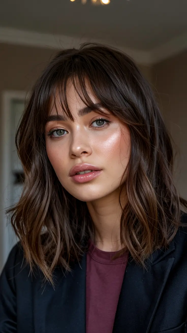autumn haircuts ideas 2025 Textured Lob With Fringe