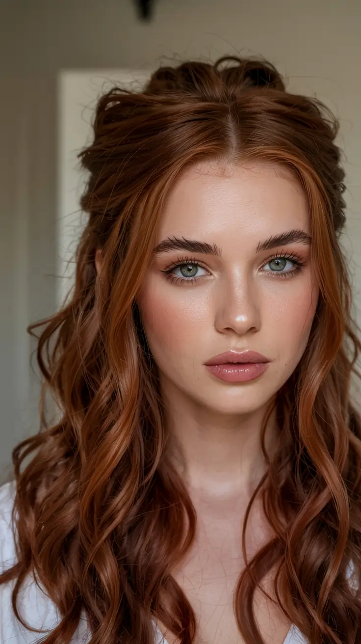 best fall hair colors for cool skin tones 2025+Soft Cinnamon Gloss with Structured Waves