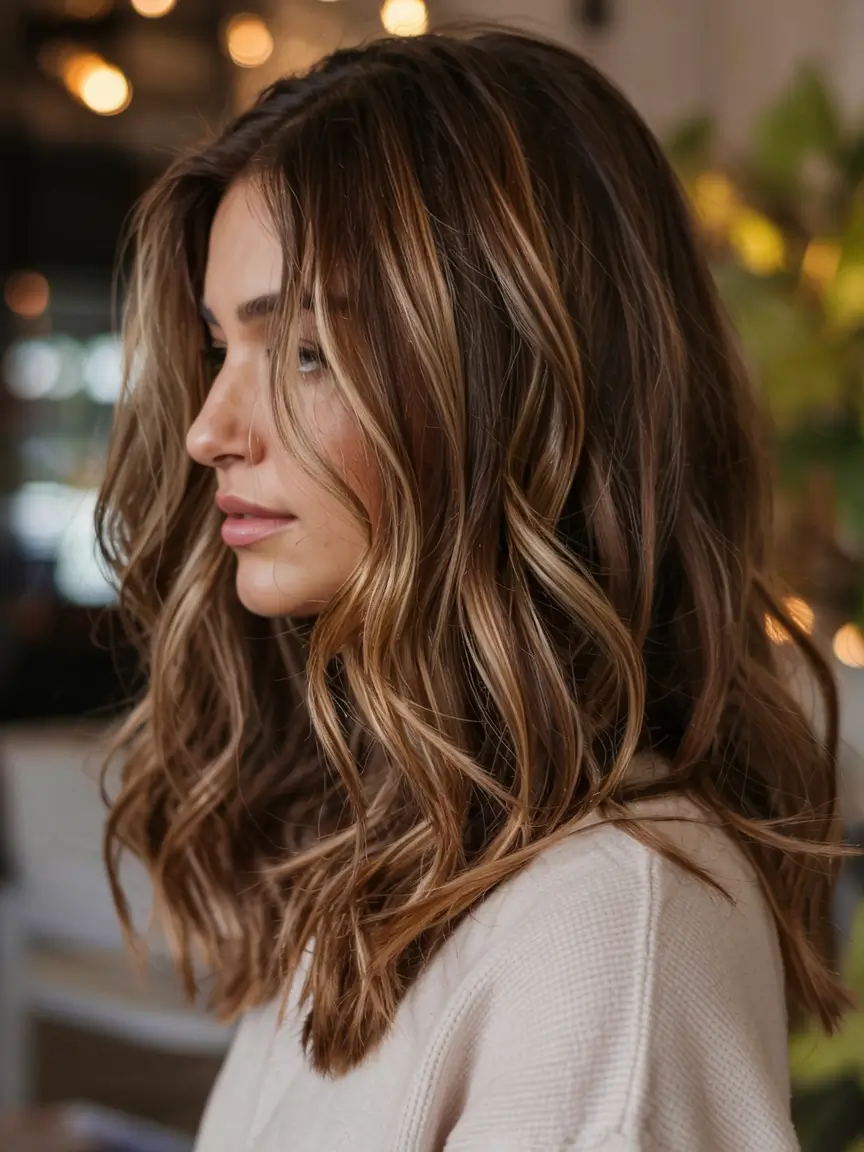 best fall hair colors for warm skin tones 2025+Honey-Dipped Medium Brunette with Bright Ends