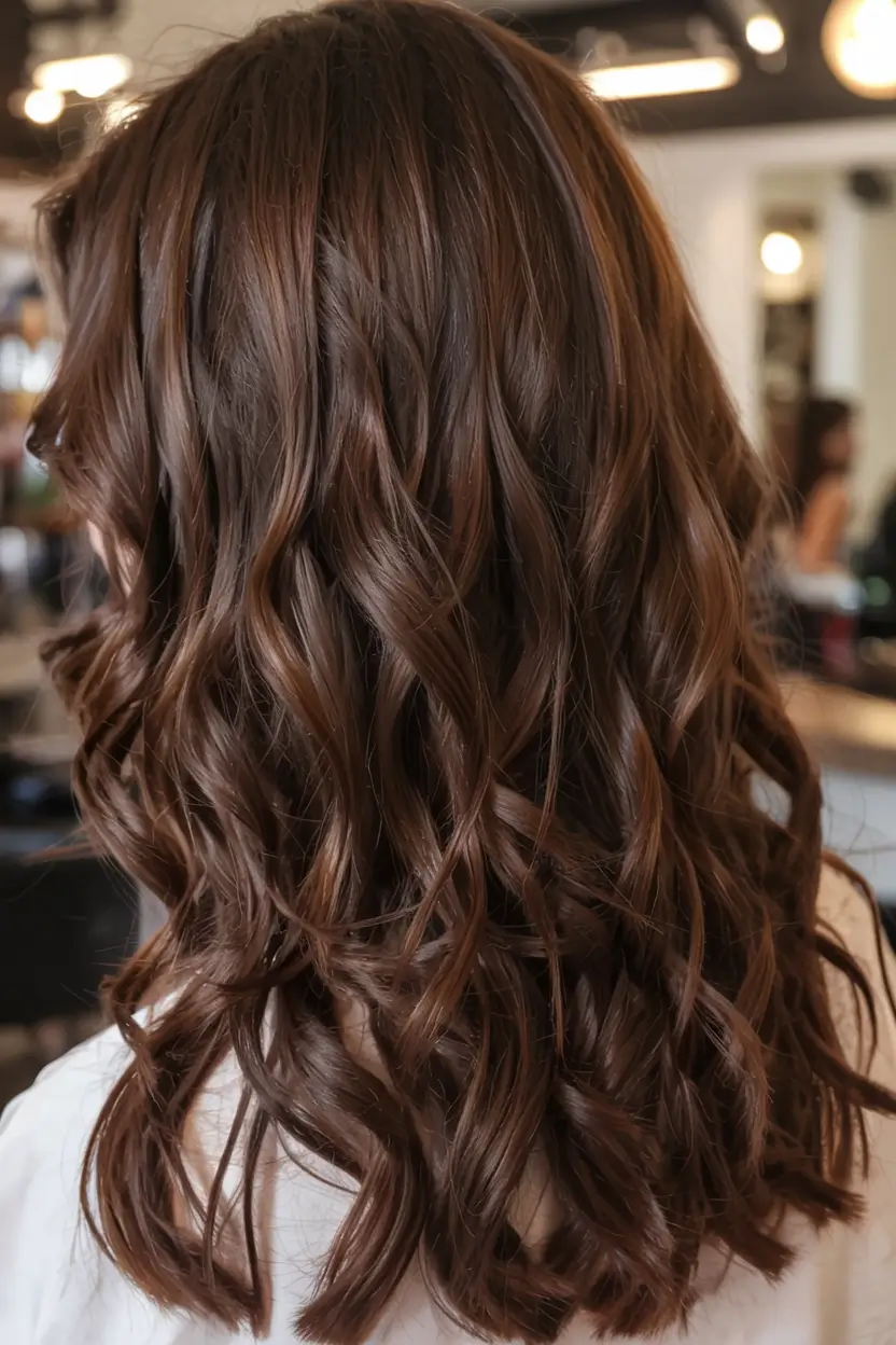 best fall hair colors for warm skin tones 2025+Velvety Chestnut Layers with Coffee Lowlight