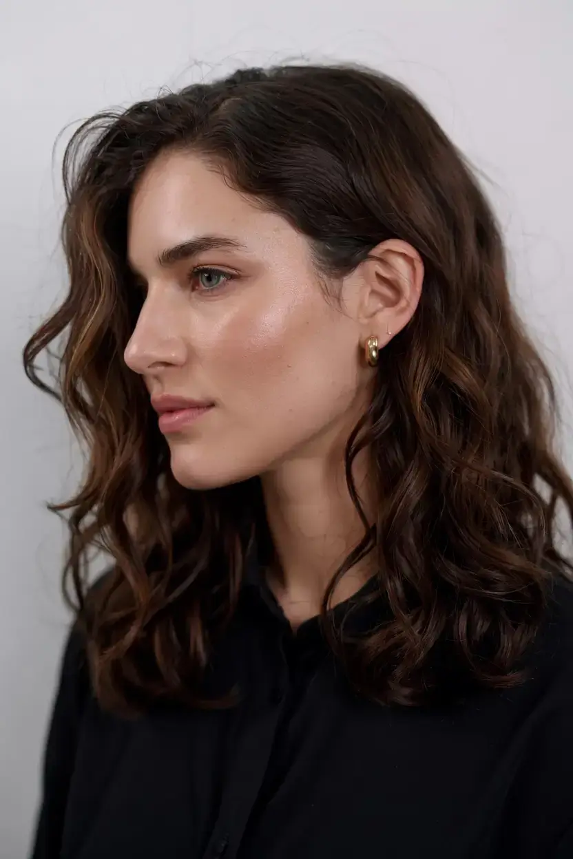 best fall hair colors for warm skin tones 2025+Glossy Walnut Brown Waves
