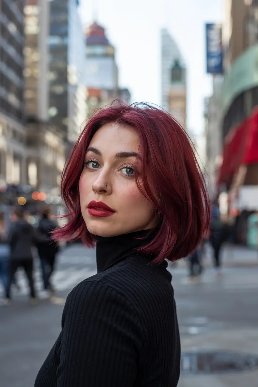burgundy autumn fall hair colors ideas 2025+City Chic Burgundy Bob