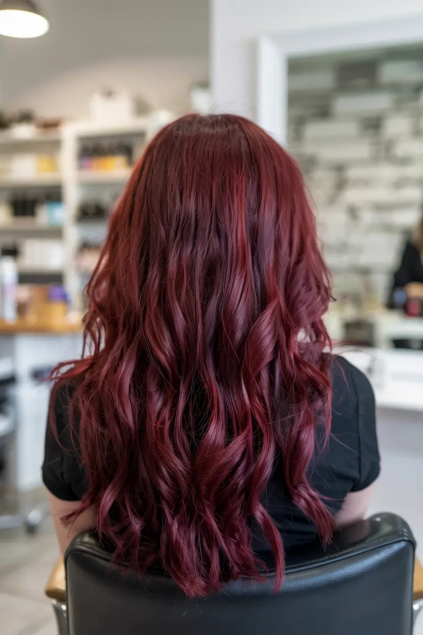 burgundy autumn fall hair colors ideas 2025+Classic Burgundy Waves With Salon Gloss