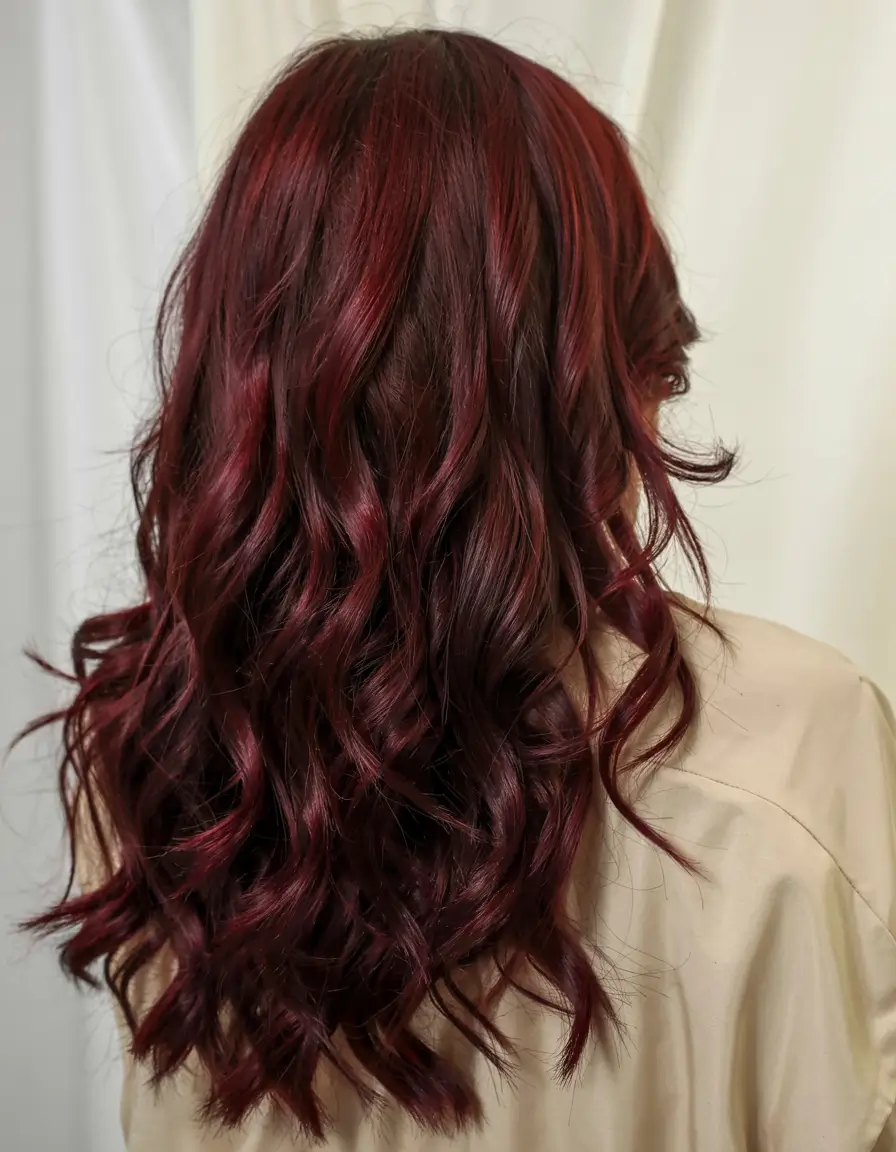 burgundy autumn fall hair colors ideas 2025+Plush Burgundy Curls With Lowlight Depth