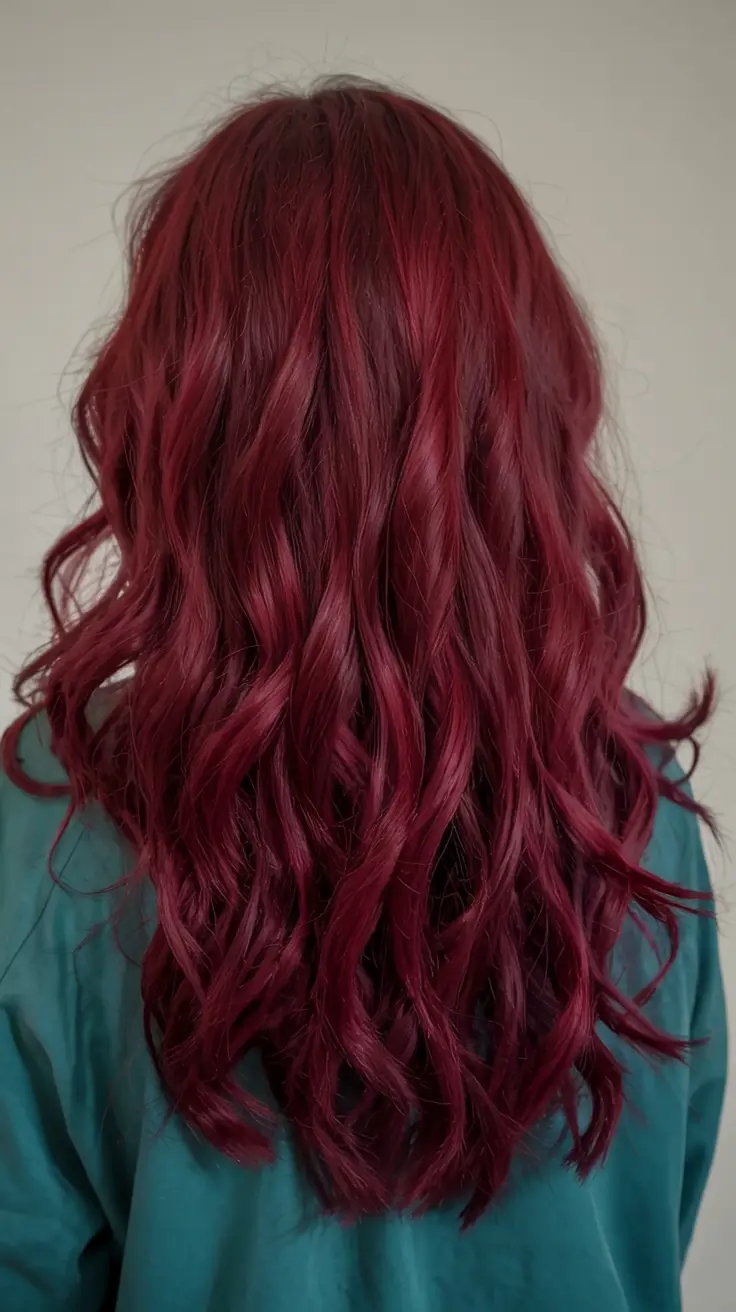 burgundy autumn fall hair colors ideas 2025+Garnet Mid-Length With Wavy Texture