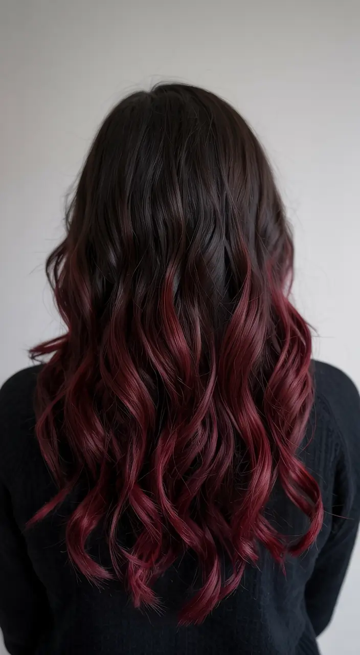 burgundy autumn fall hair colors ideas 2025+Dark-to-Burgundy Melt With Curled Ends