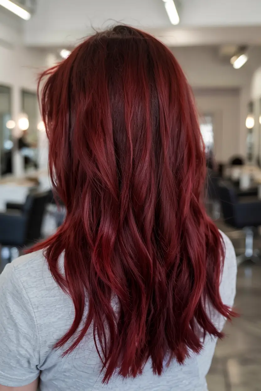 burgundy autumn fall hair colors ideas 2025+True Burgundy Cascade With Effortless Layers