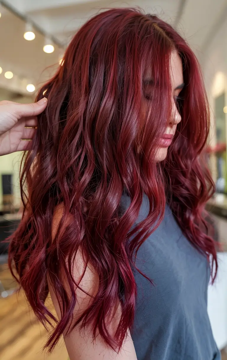 burgundy autumn fall hair colors ideas 2025 Velvety Curls in Warm Bordeaux