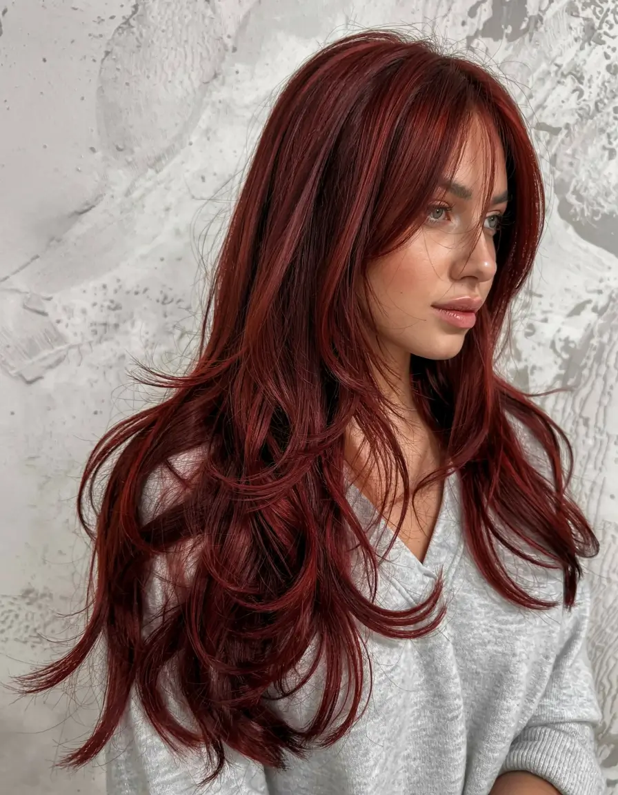 burgundy autumn fall hair colors ideas 2025 Plum-Infused Auburn with Subtle Shine