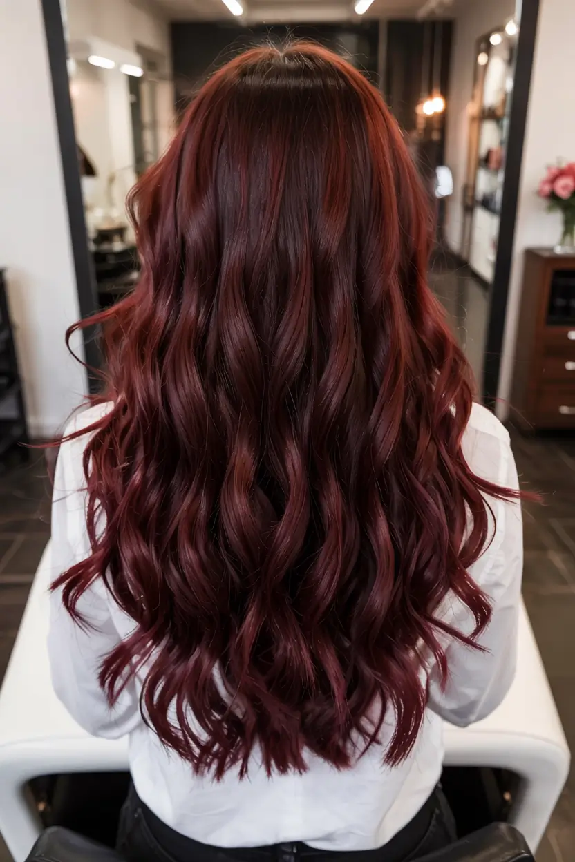 burgundy autumn fall hair colors ideas 2025 Dimensional Burgundy Balayage with Soft Shadow Root