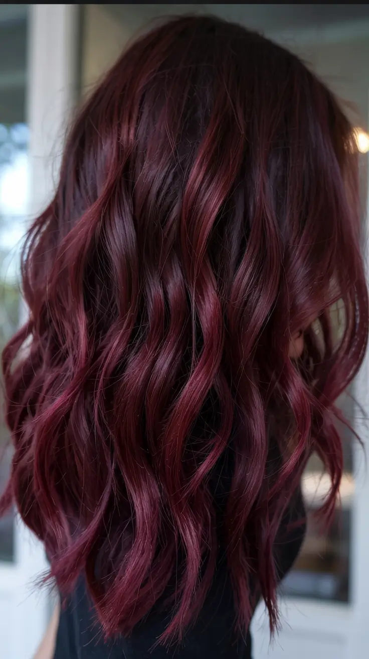 burgundy autumn fall hair colors ideas 2025+Wine-Stained Curls With Dimensional Shine