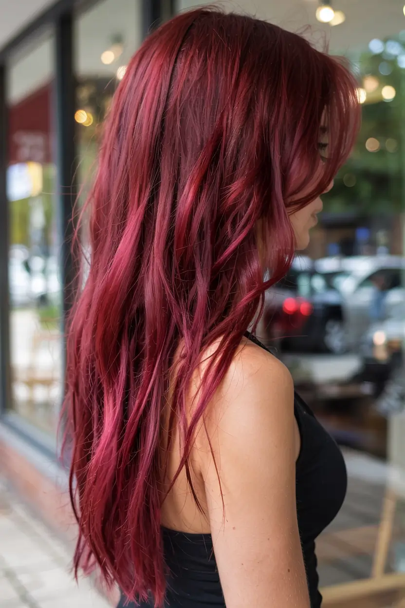 burgundy autumn fall hair colors ideas 2025 Dark Root Melt into Burgundy Wine Waves