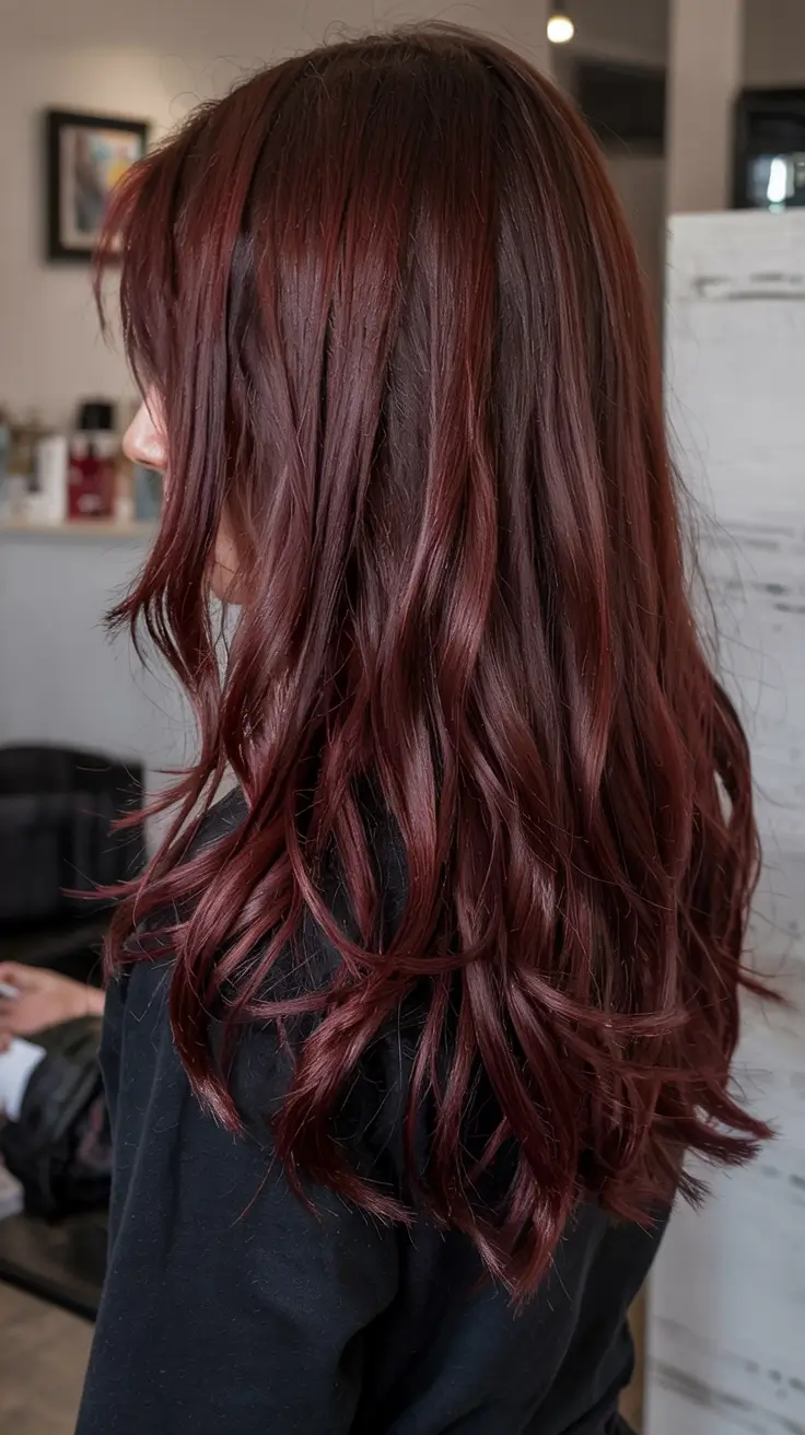 burgundy autumn fall hair colors ideas 2025+Subtle Cinnamon Burgundy With Curtain Bangs