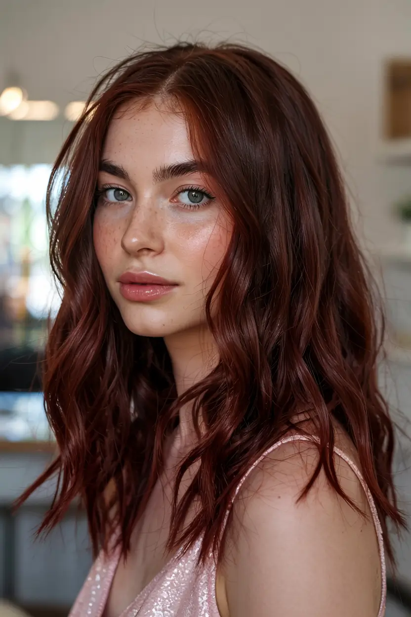 burgundy autumn fall hair colors ideas 2025+Soft Burgundy Chestnut With Vintage Energy