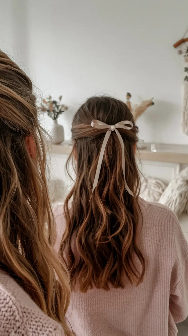 cute fall hairstyles ideas 2025 Delicate Ribbon Half-Up